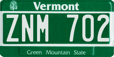 VT license plate ZNM702