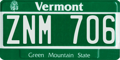 VT license plate ZNM706