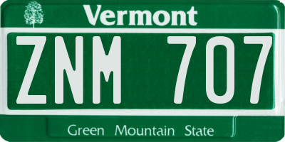 VT license plate ZNM707