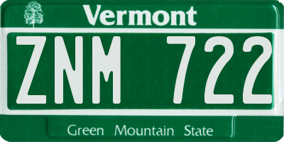 VT license plate ZNM722