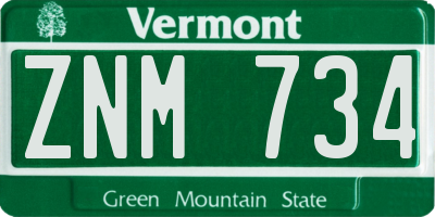 VT license plate ZNM734