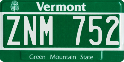VT license plate ZNM752