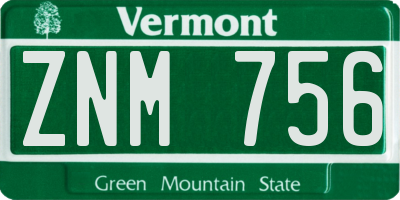 VT license plate ZNM756