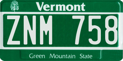 VT license plate ZNM758