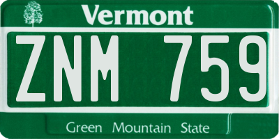 VT license plate ZNM759
