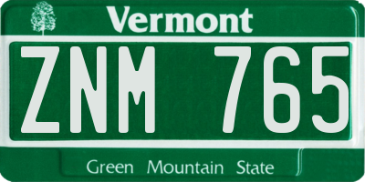 VT license plate ZNM765