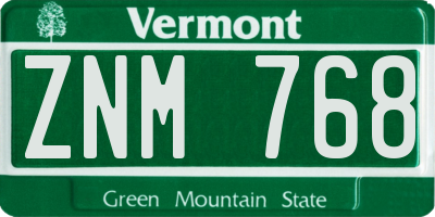 VT license plate ZNM768
