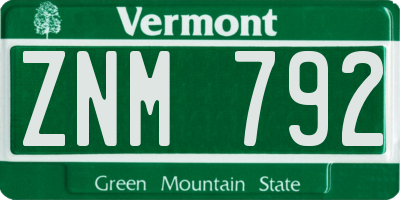VT license plate ZNM792