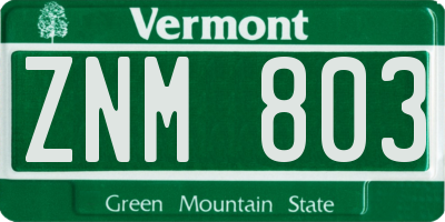 VT license plate ZNM803