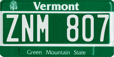VT license plate ZNM807