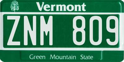 VT license plate ZNM809