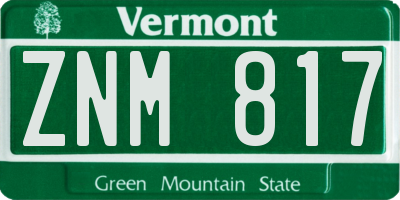 VT license plate ZNM817