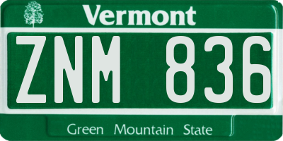 VT license plate ZNM836