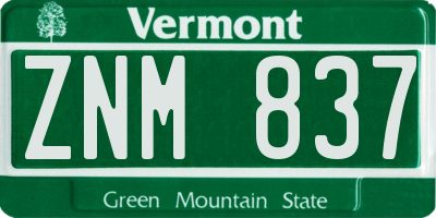 VT license plate ZNM837