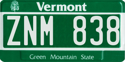 VT license plate ZNM838