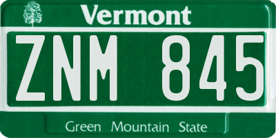VT license plate ZNM845