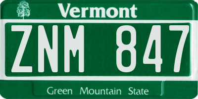 VT license plate ZNM847
