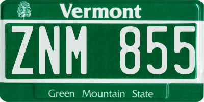VT license plate ZNM855