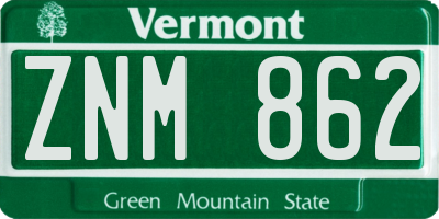VT license plate ZNM862