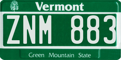 VT license plate ZNM883