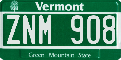 VT license plate ZNM908