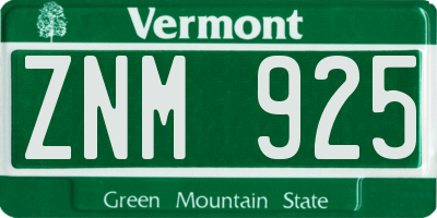 VT license plate ZNM925