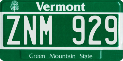 VT license plate ZNM929