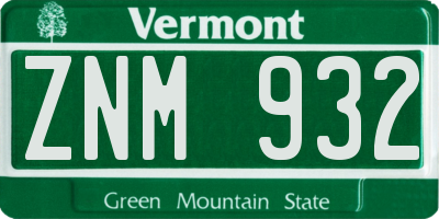 VT license plate ZNM932