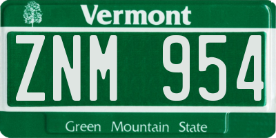 VT license plate ZNM954