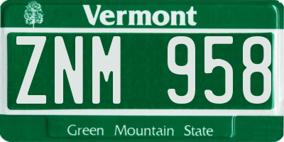 VT license plate ZNM958