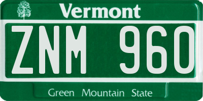 VT license plate ZNM960