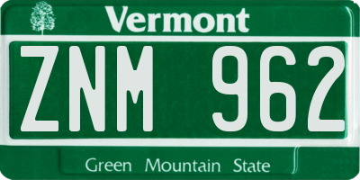 VT license plate ZNM962