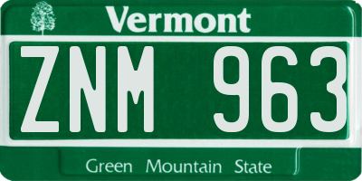 VT license plate ZNM963
