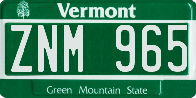 VT license plate ZNM965