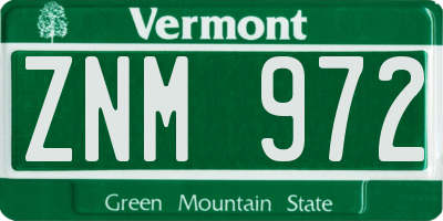 VT license plate ZNM972