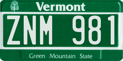VT license plate ZNM981