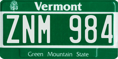 VT license plate ZNM984
