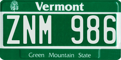 VT license plate ZNM986