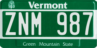 VT license plate ZNM987