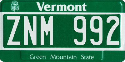VT license plate ZNM992