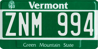 VT license plate ZNM994