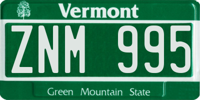 VT license plate ZNM995