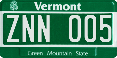 VT license plate ZNN005