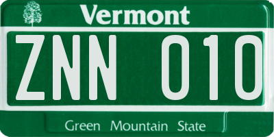 VT license plate ZNN010