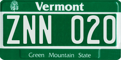 VT license plate ZNN020