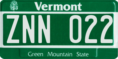 VT license plate ZNN022