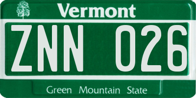 VT license plate ZNN026