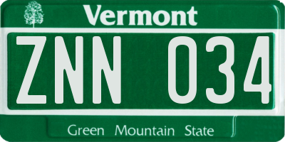 VT license plate ZNN034