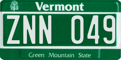 VT license plate ZNN049
