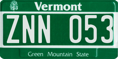 VT license plate ZNN053